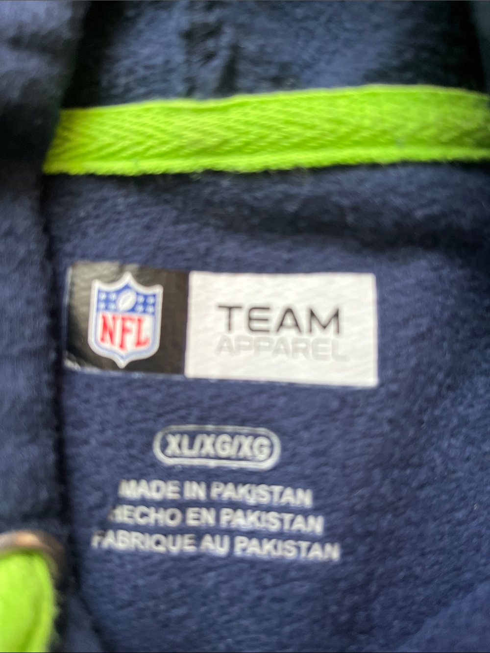 Seattle Seahawks Navy & Neon Green cropped hoodie XL - Picture 2 of 2